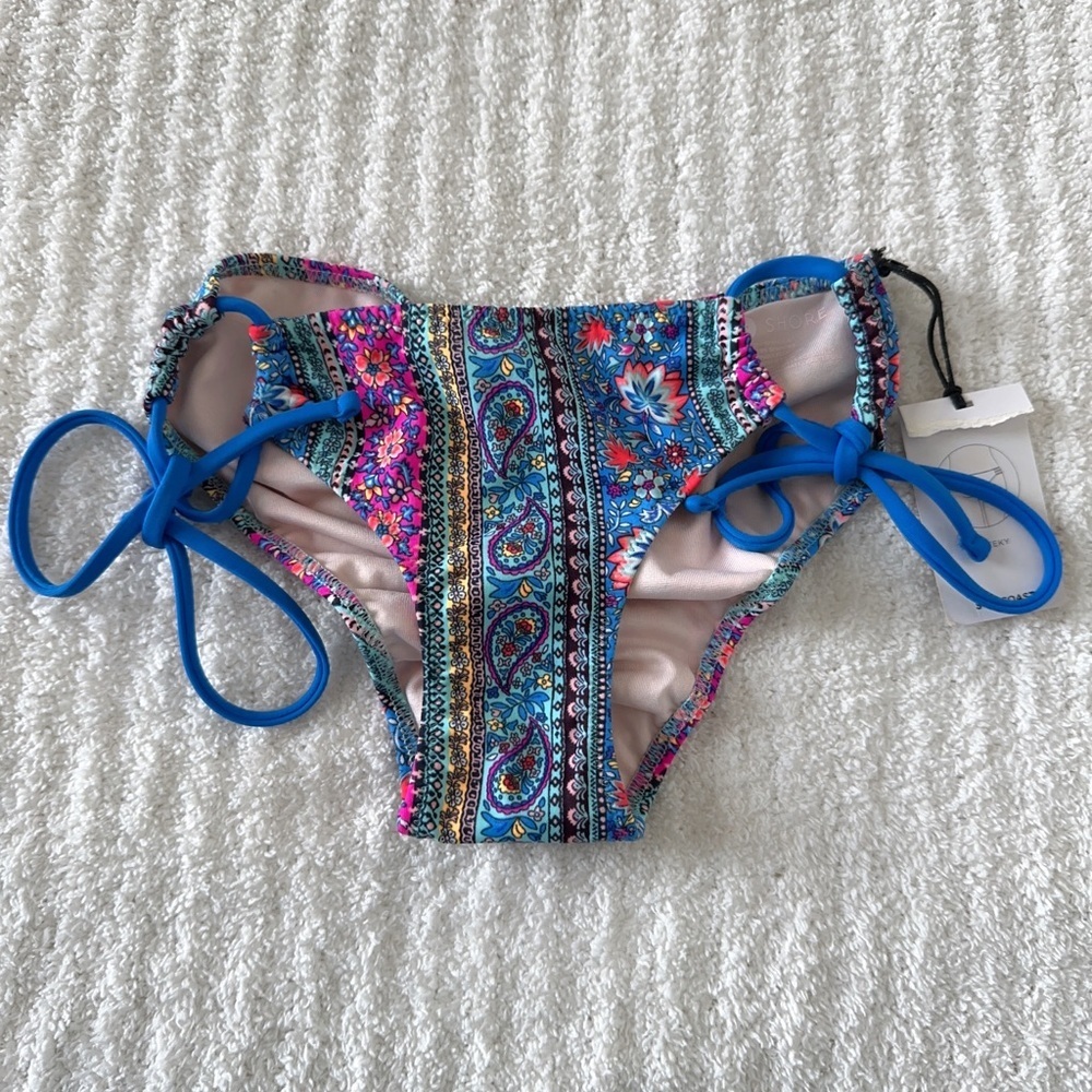 Shade & Shore Blue and Pink Paisley Bikini Bottom